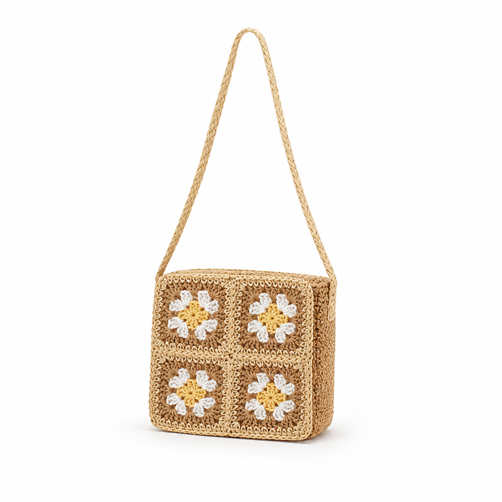 Hand-Crocheted Floral & Eco-Friendly Shoulder Bag (Adjustable Braided Strap)