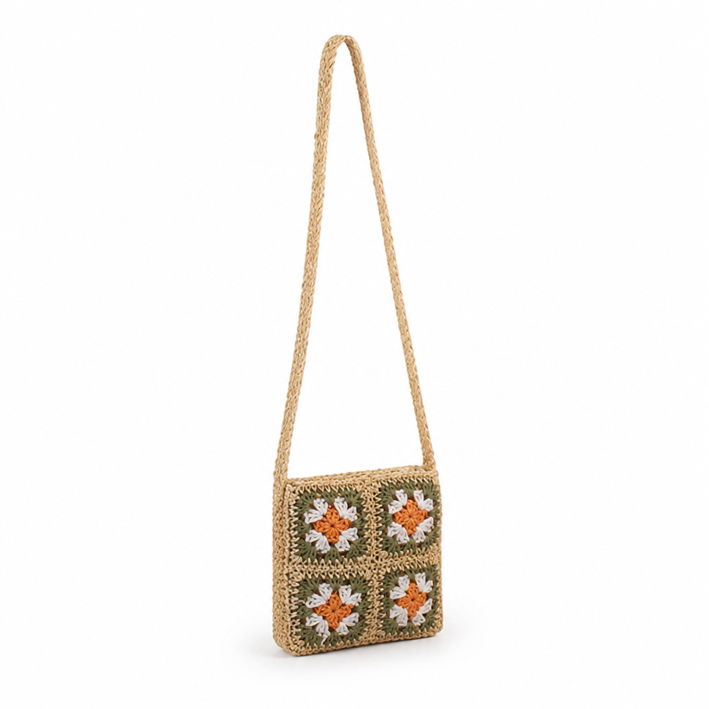 Hand-Crocheted Floral & Eco-Friendly Shoulder Bag (Adjustable Braided Strap)