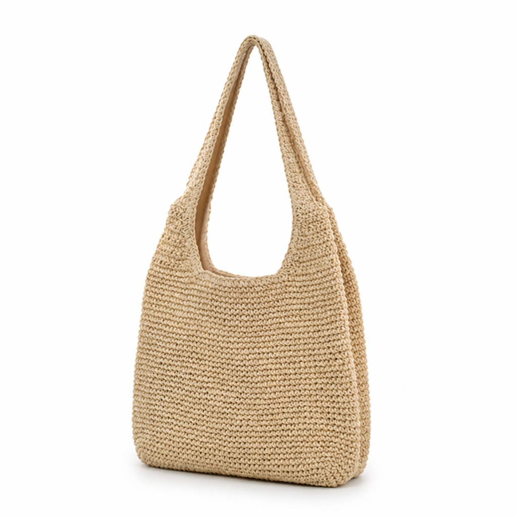 Hand-Crocheted Natural Fiber Tote Bag