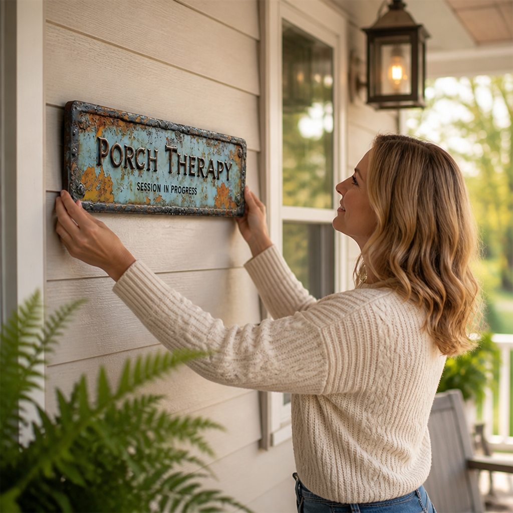 Hand-Distressed Raised 3D Metal Porch Sign (Ready-to-Hang)