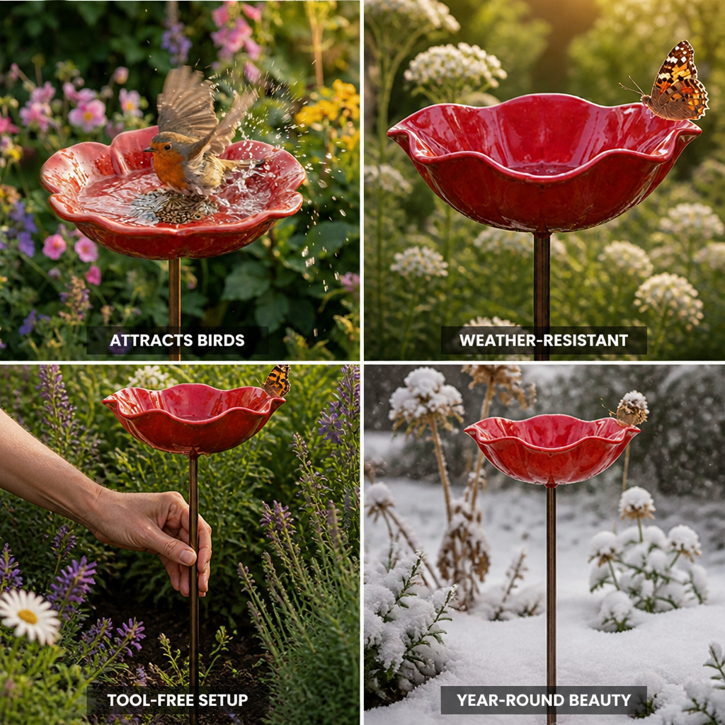 Hand-Formed Weather-Resistant Metal Bird Bath Stake (28 in Height)