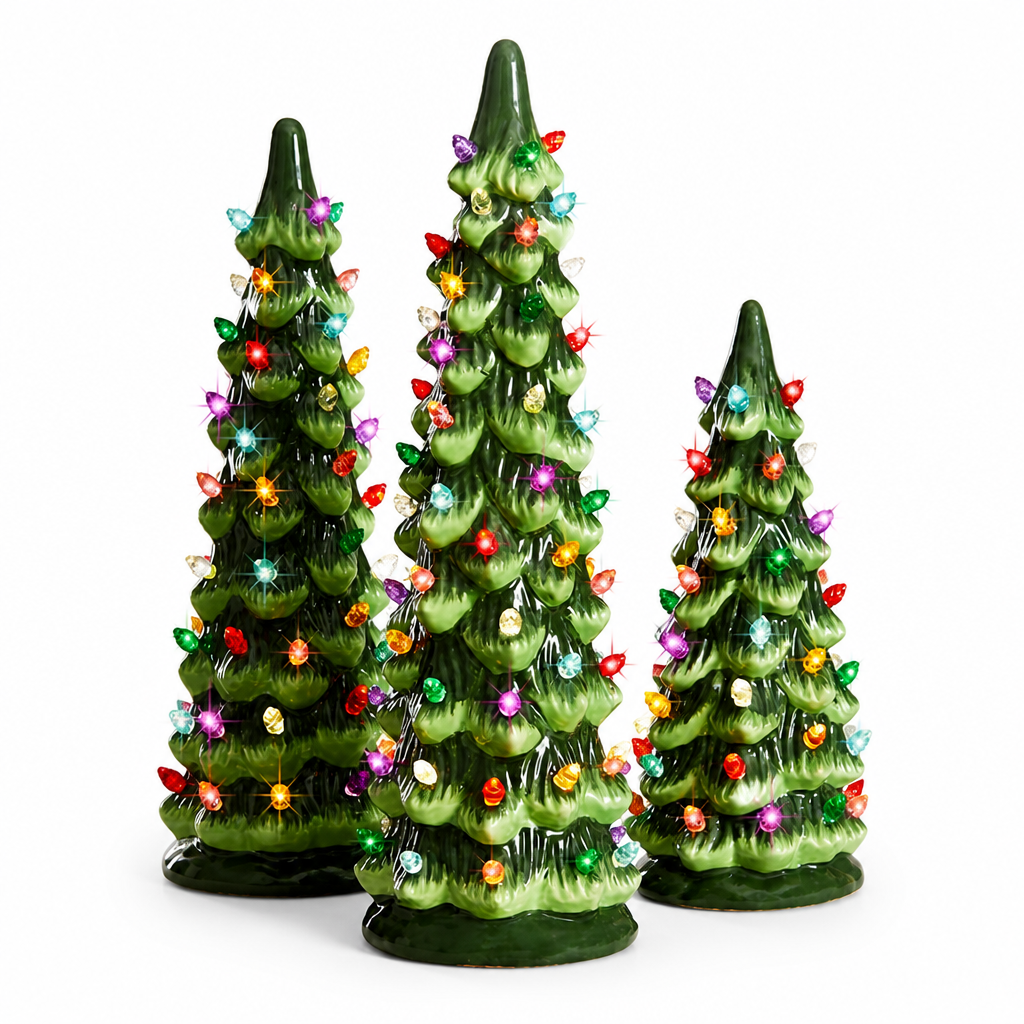 Hand-Painted LED Tabletop Christmas Trees (Set of 3)