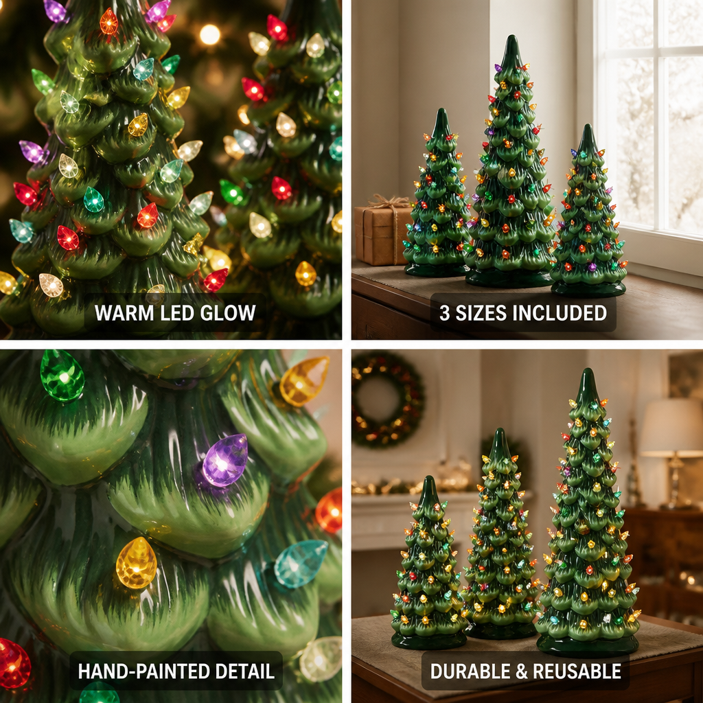 Hand-Painted LED Tabletop Christmas Trees (Set of 3)