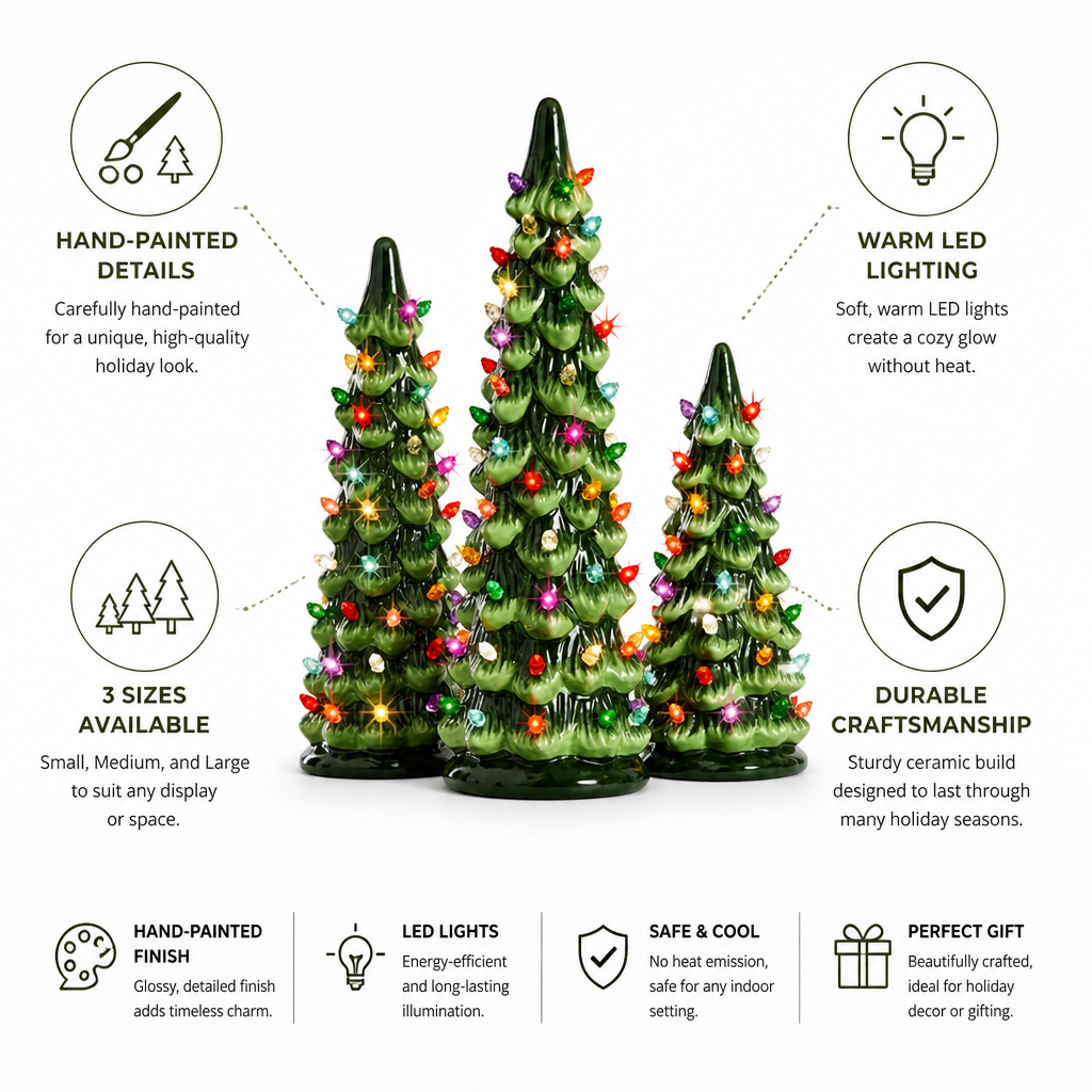 Hand-Painted LED Tabletop Christmas Trees (Set of 3)
