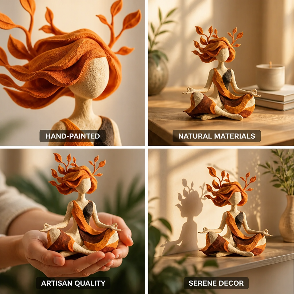 Hand-Painted Matte Bio-Based Resin & Clay Meditation Figurine