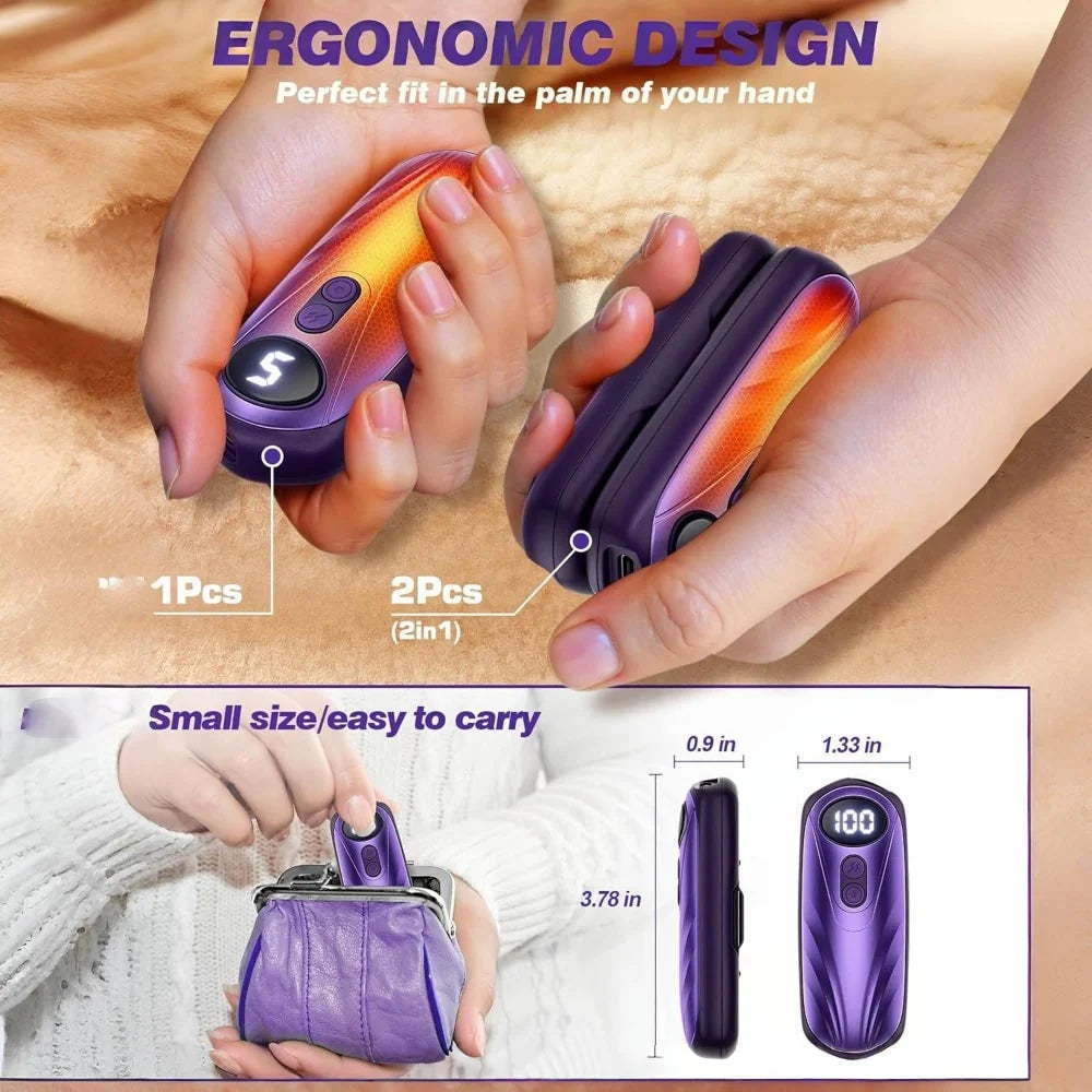 Hand Warmers Rechargeable Set of 2 Five Heat Settings LED Display