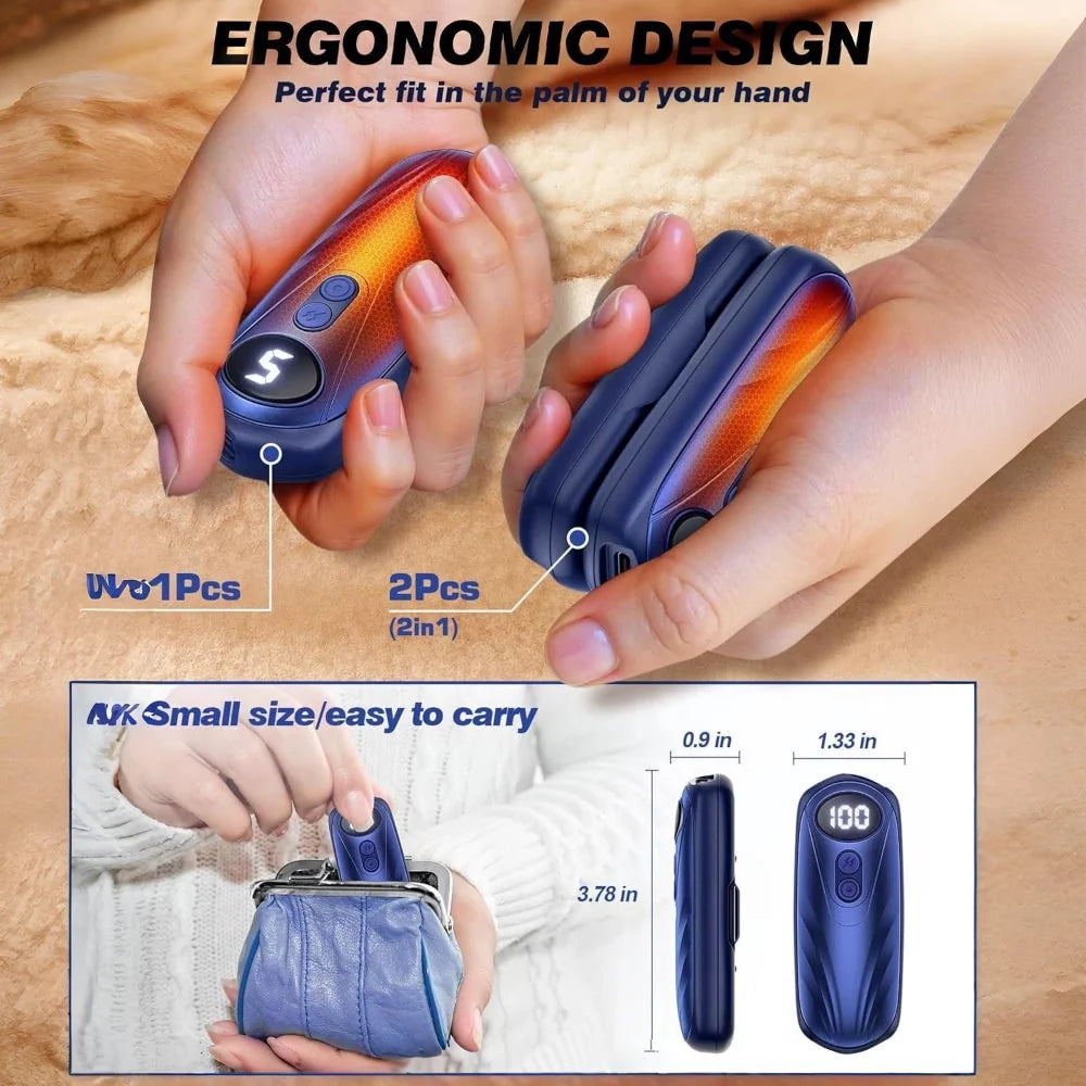 Hand Warmers Rechargeable Set of 2 Five Heat Settings LED Display