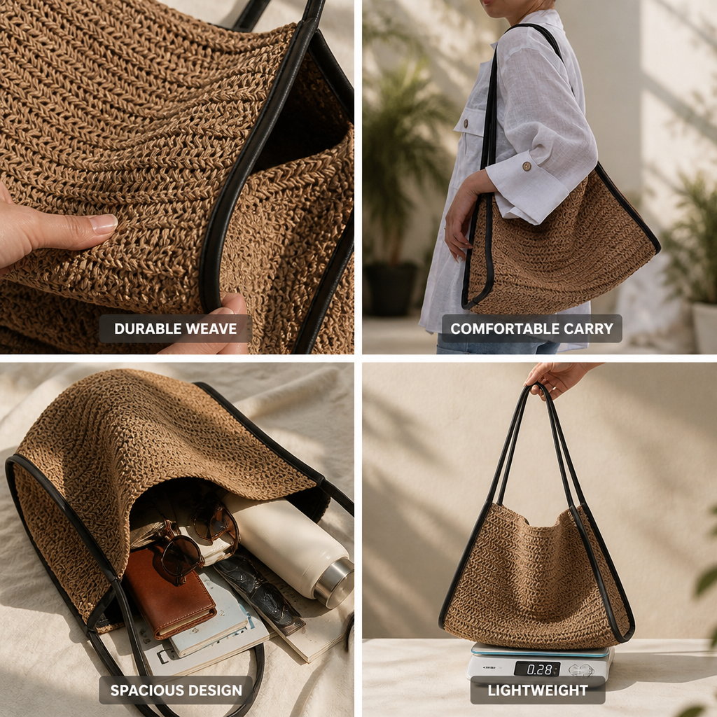 Hand-Woven Lightweight Straw Tote