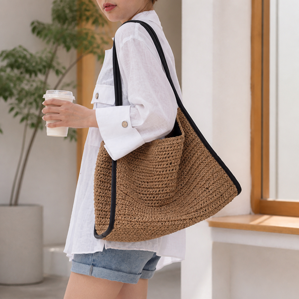 Hand-Woven Lightweight Straw Tote