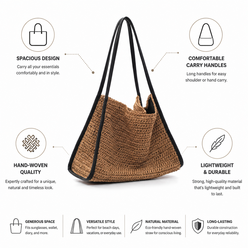 Hand-Woven Lightweight Straw Tote