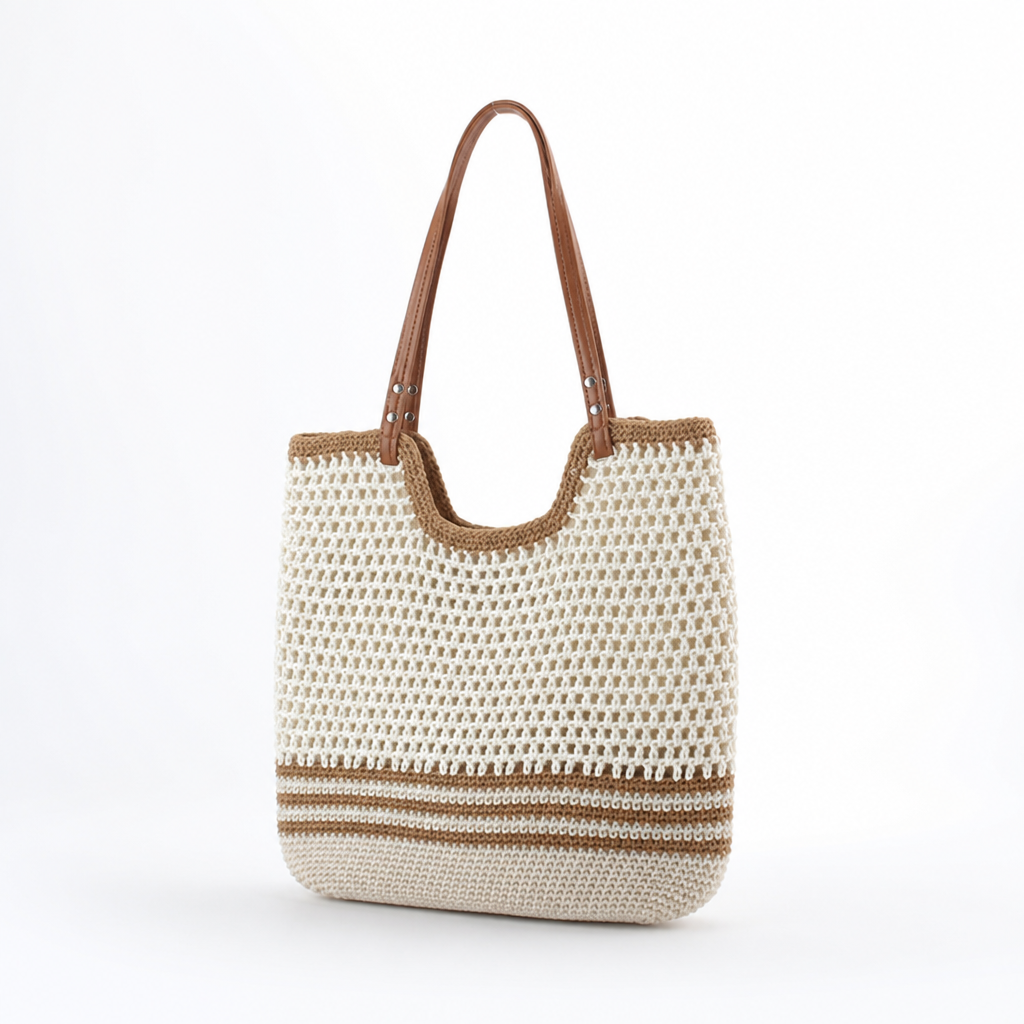 Hand-Woven Raffia Beach Tote With Soft Leather Handles
