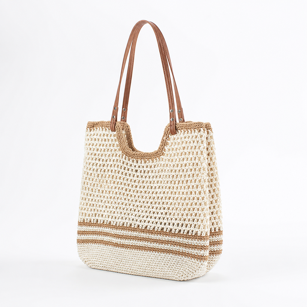 Hand-Woven Raffia Beach Tote With Soft Leather Handles