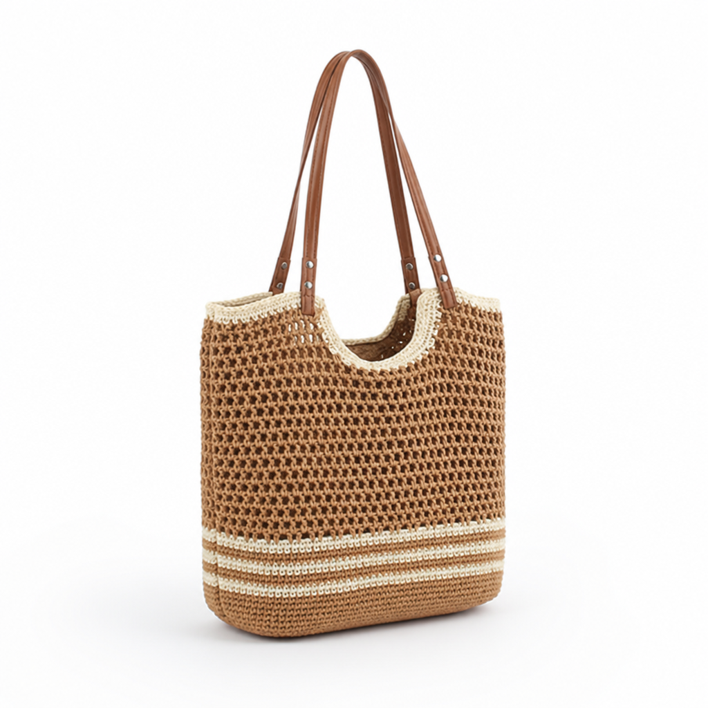 Hand-Woven Raffia Beach Tote With Soft Leather Handles