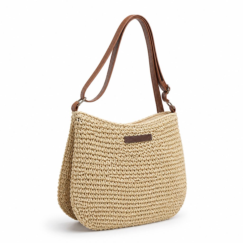 Hand-Woven Rattan Crossbody Bag (Adjustable Leather Strap)