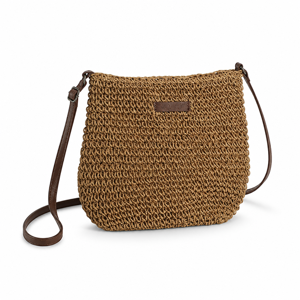 Hand-Woven Rattan Crossbody Bag (Adjustable Leather Strap)
