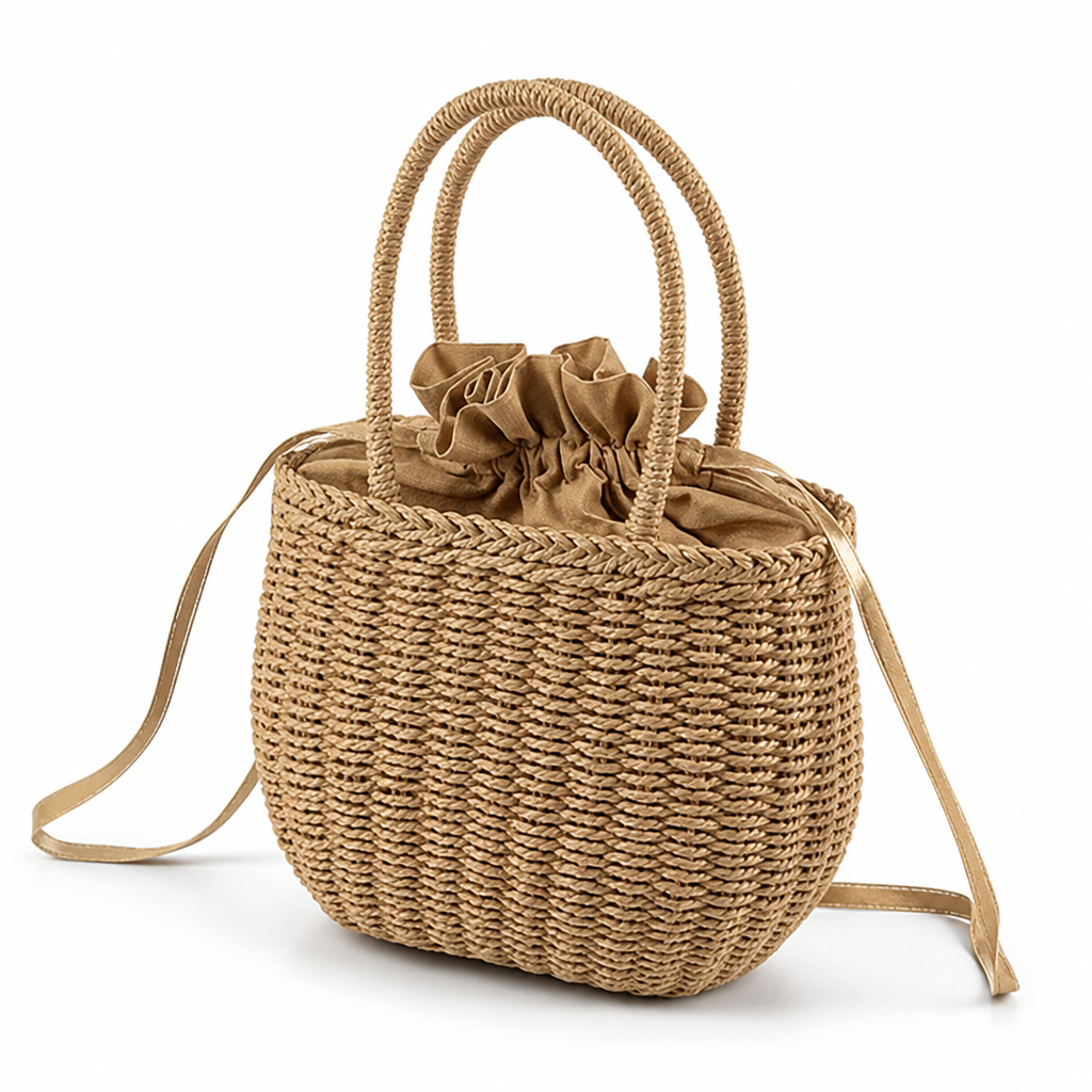 Hand-Woven Rattan Handbag (Removable Lining & Shoulder Strap)