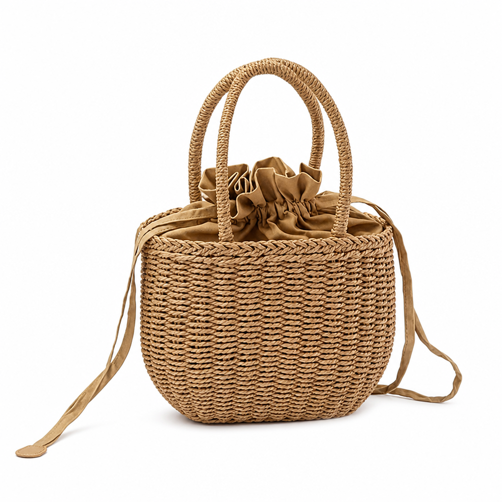Hand-Woven Rattan Handbag (Removable Lining & Shoulder Strap)