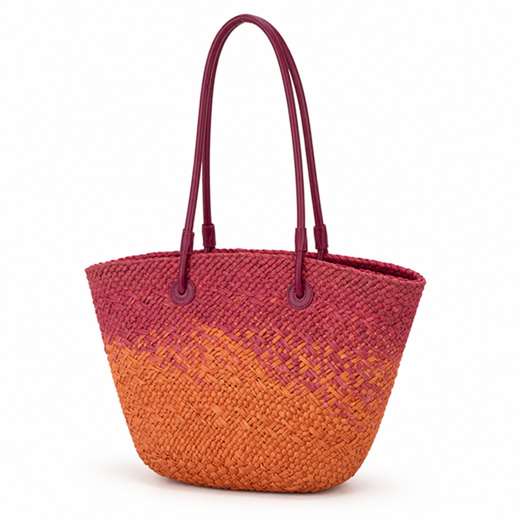 Hand-Woven Rattan & Leather-Handled Handbag