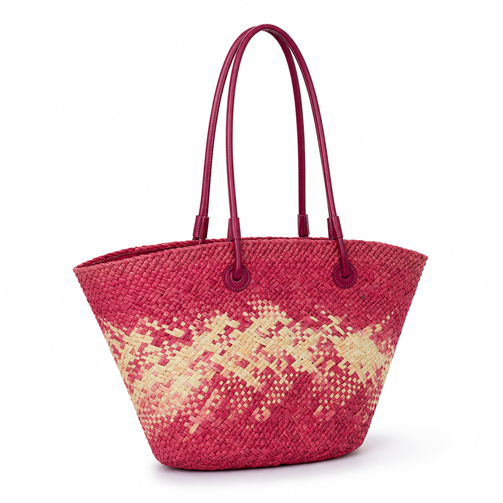 Hand-Woven Rattan & Leather-Handled Handbag