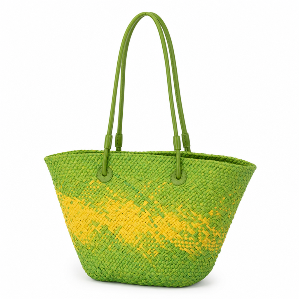 Hand-Woven Rattan & Leather-Handled Handbag