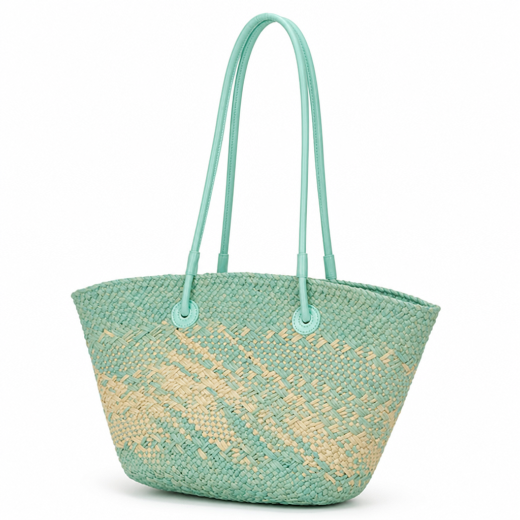 Hand-Woven Rattan & Leather-Handled Handbag