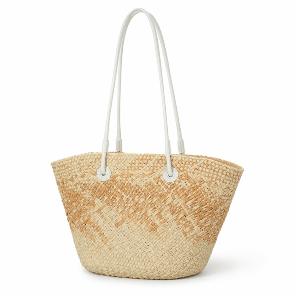 Hand-Woven Rattan & Leather-Handled Handbag