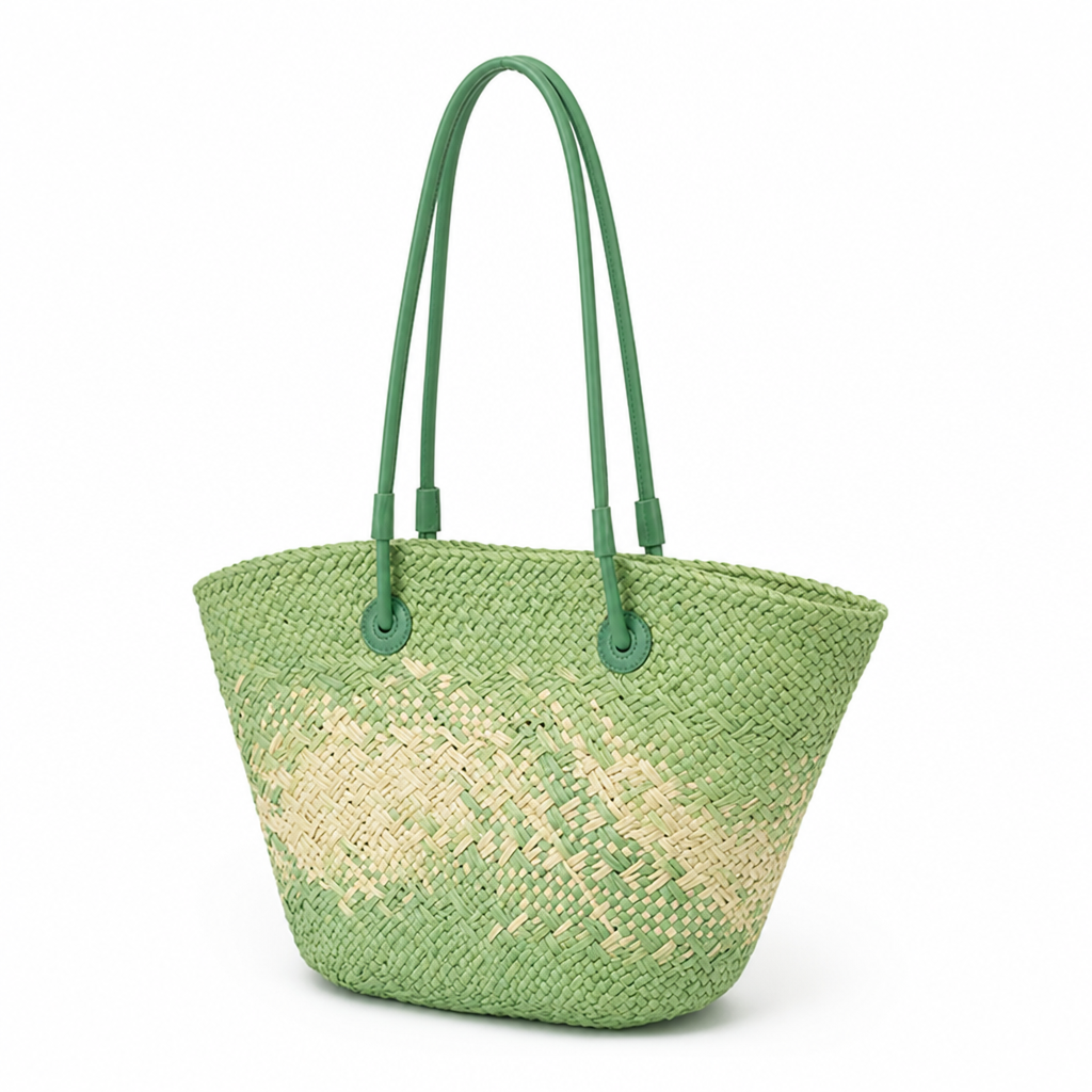 Hand-Woven Rattan & Leather-Handled Handbag