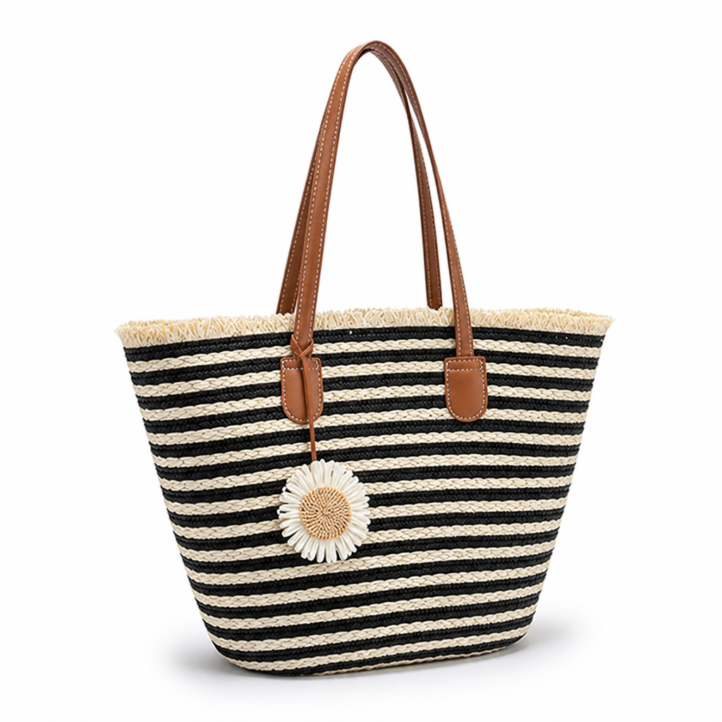 Hand-Woven Spacious Beach Tote (With Outer Pocket)