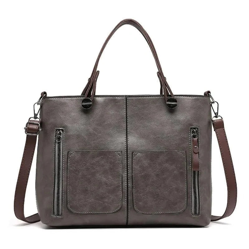 Handbag Leather Multiple Compartments Zippered Pockets