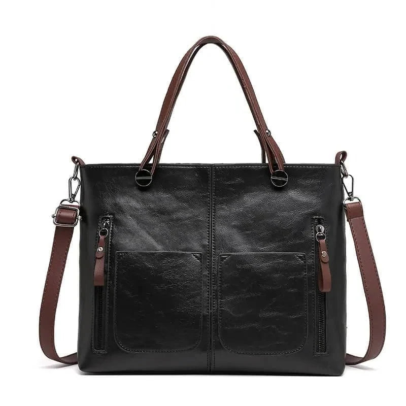 Handbag Leather Multiple Compartments Zippered Pockets