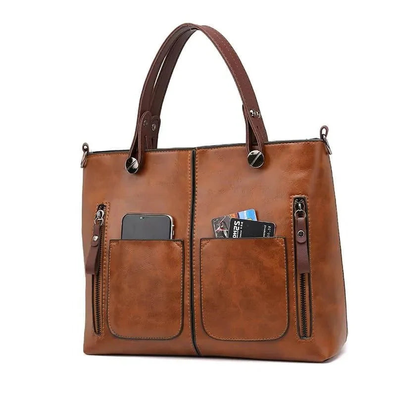 Handbag Leather Multiple Compartments Zippered Pockets