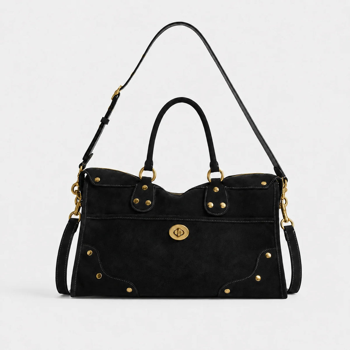 Handbag Suede Adjustable Shoulder Strap Spacious Interior