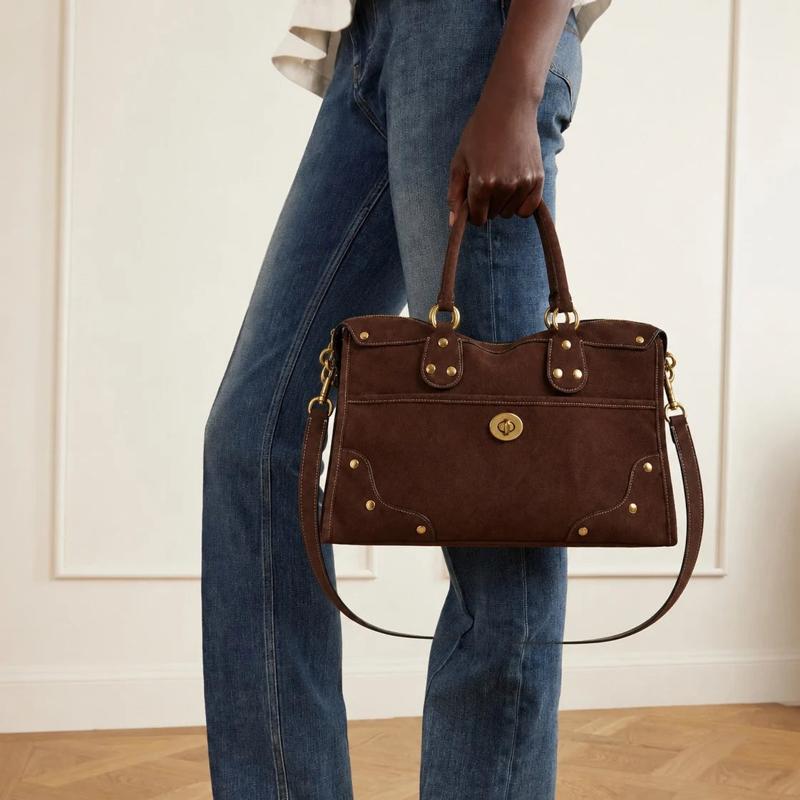 Handbag Suede Adjustable Shoulder Strap Spacious Interior