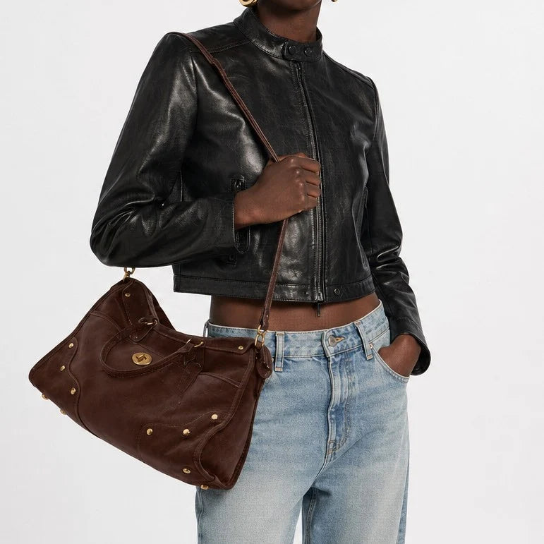 Handbag Suede Adjustable Shoulder Strap Spacious Interior