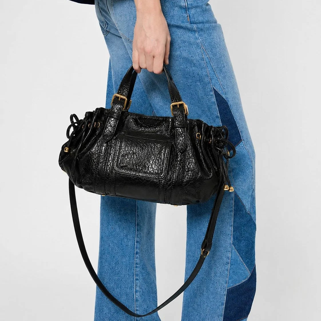 Handbag Textured Leather Structured Design Detachable Shoulder Strap