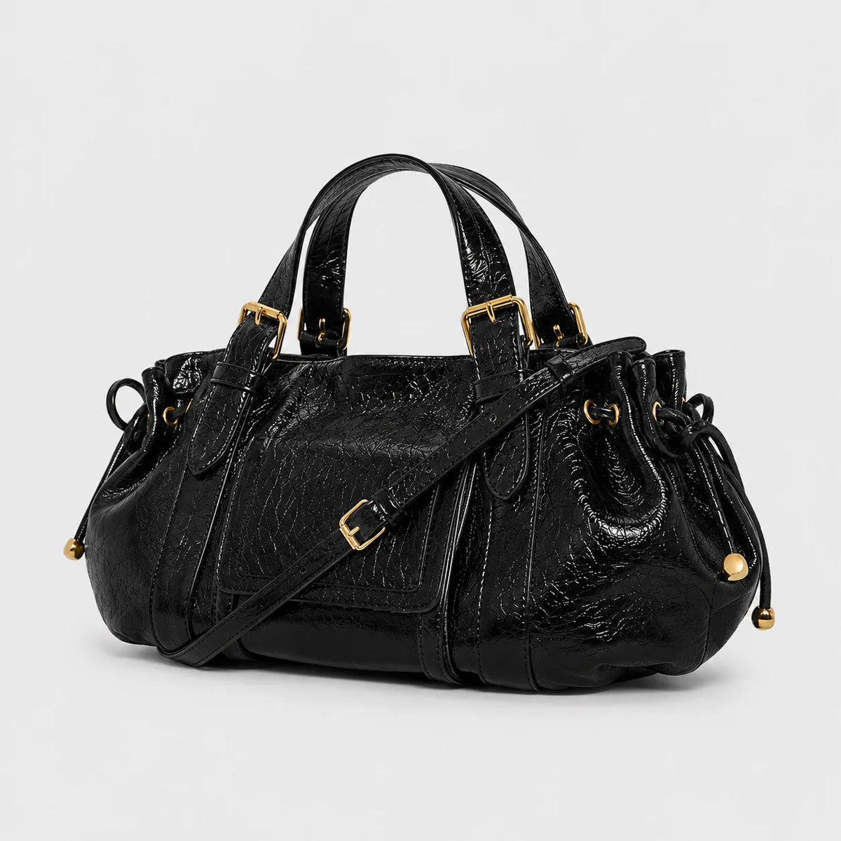 Handbag Textured Leather Structured Design Detachable Shoulder Strap