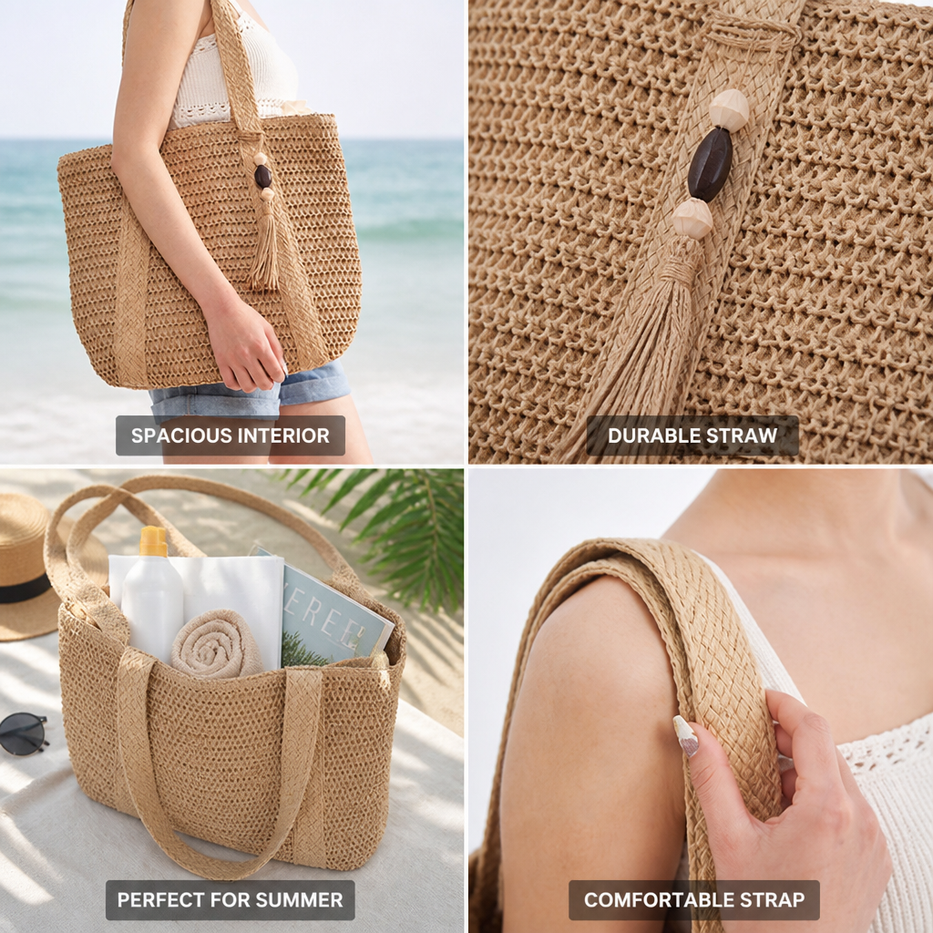 Handcrafted Airy Straw Tote Bag