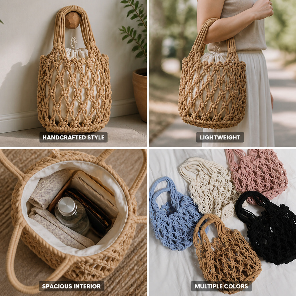 Handcrafted Boho Lightweight Macrame Shopping Bag