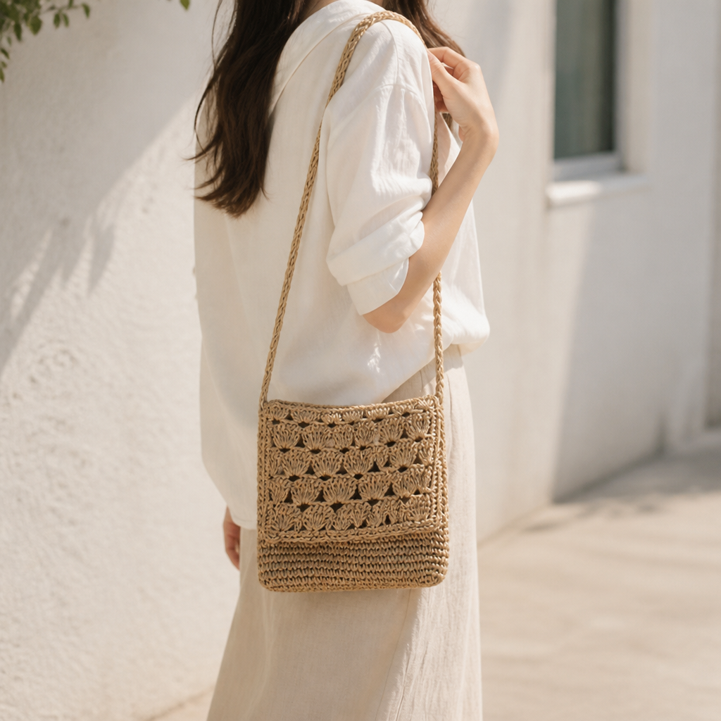 Handcrafted Braided Natural Fiber Shoulder Bag (Ergonomic Strap)