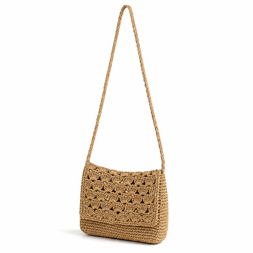 Handcrafted Braided Natural Fiber Shoulder Bag (Ergonomic Strap)