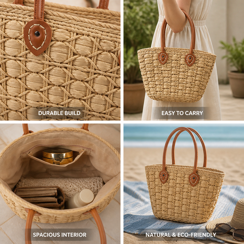 Handcrafted Braided Straw Tote Bag