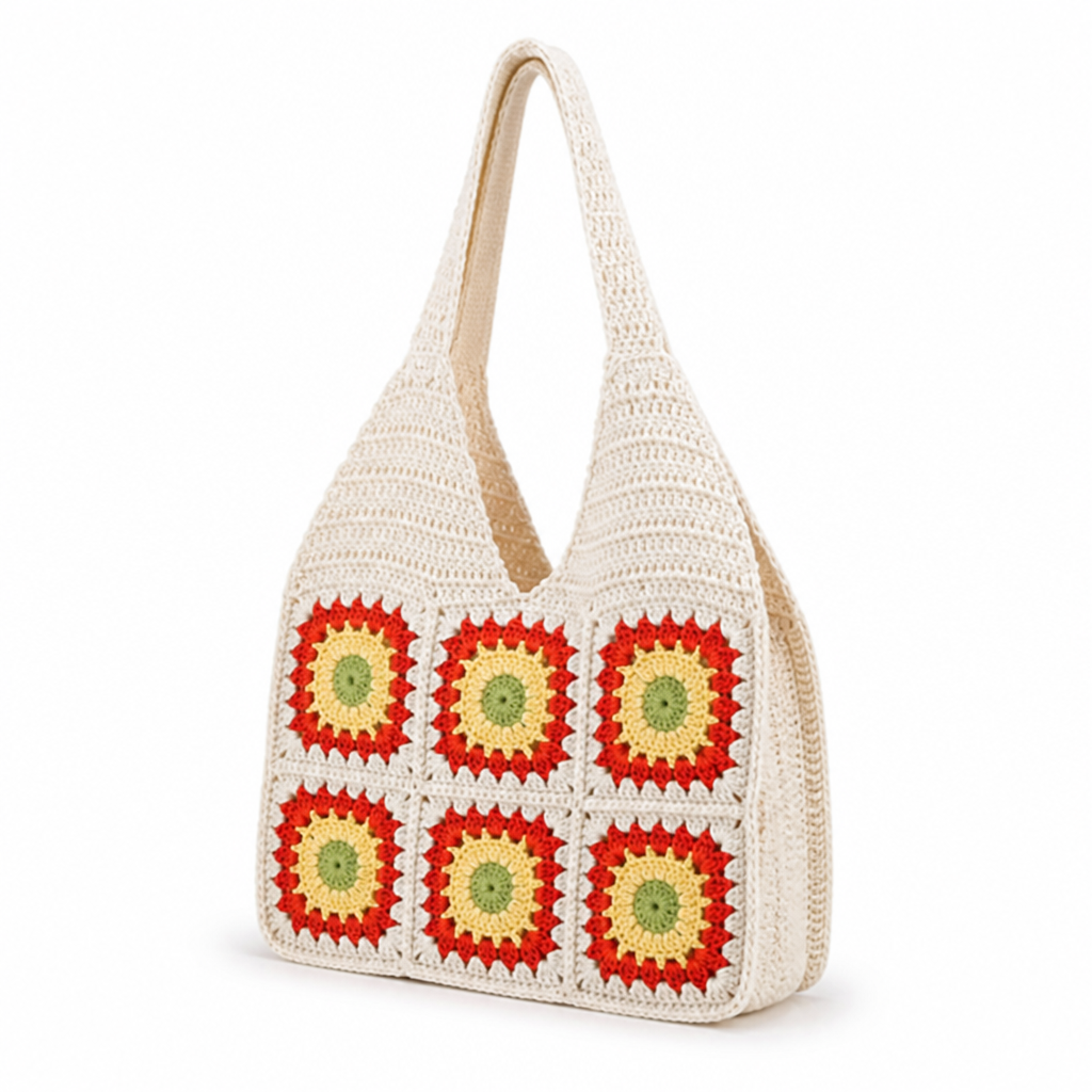 Handcrafted Colorful Crochet Handbag (Wide Shoulder Straps)