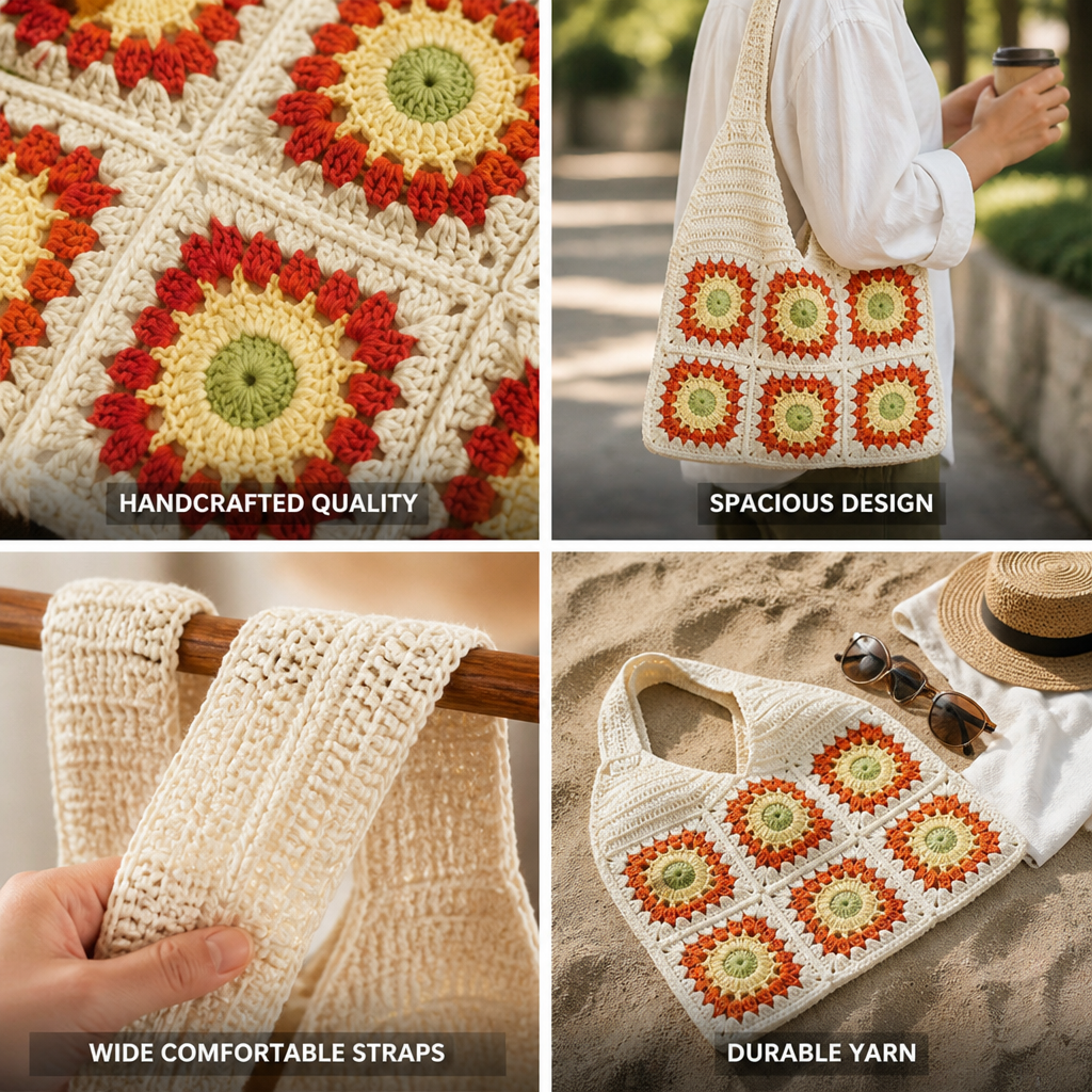 Handcrafted Colorful Crochet Handbag (Wide Shoulder Straps)