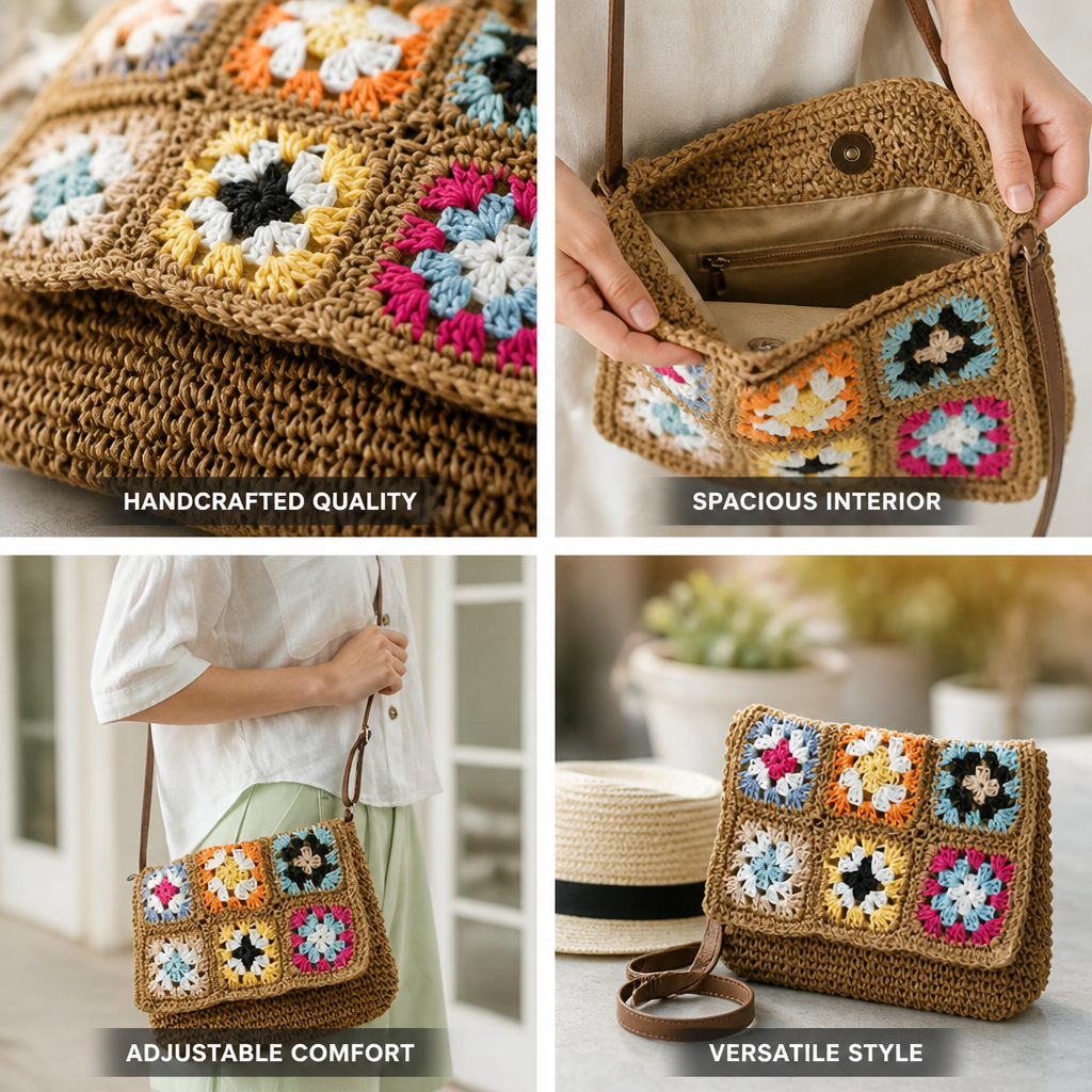 Handcrafted Colorful Hexagon Shoulder Bag (Adjustable Strap)