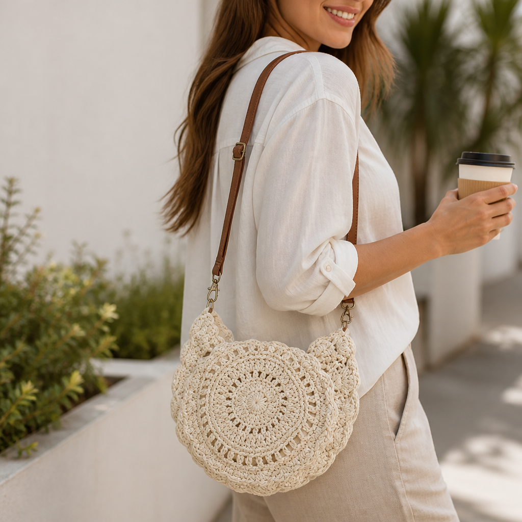 Handcrafted Crochet Shoulder Bag (Adjustable Strap)