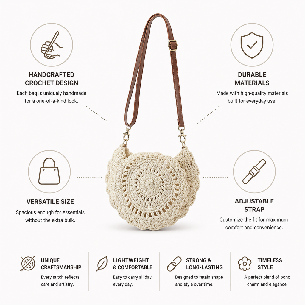 Handcrafted Crochet Shoulder Bag (Adjustable Strap)