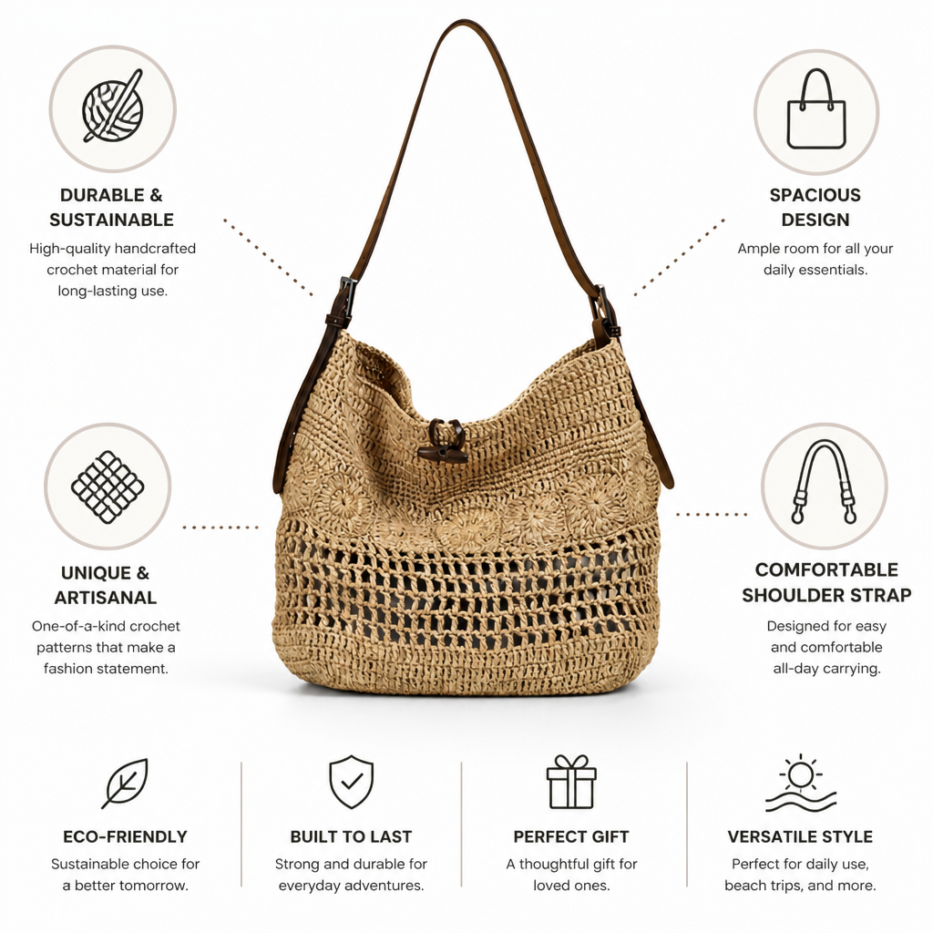 Handcrafted Crochet Spacious Crossbody Bag