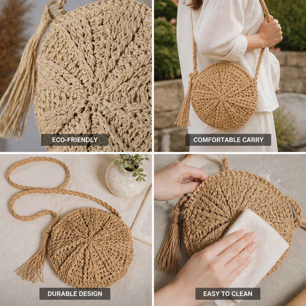 Handcrafted Eco-Friendly Jute Shoulder Bag (Adjustable Strap)