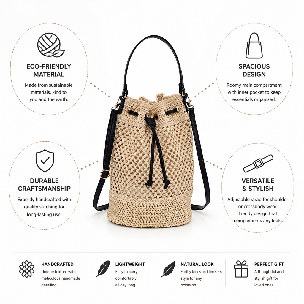 Handcrafted Eco-Friendly Shoulder & Crossbody Bag (Adjustable Strap)