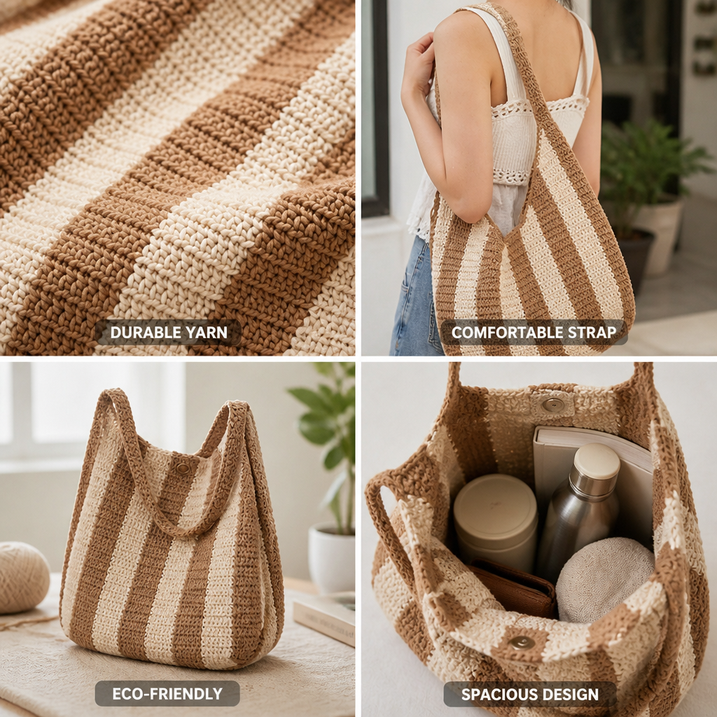 Handcrafted Eco-Friendly Striped Knit Shoulder Bag
